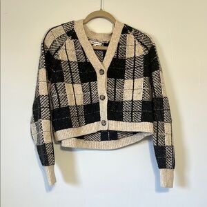Madewell Black and Cream Checkered Cardigan